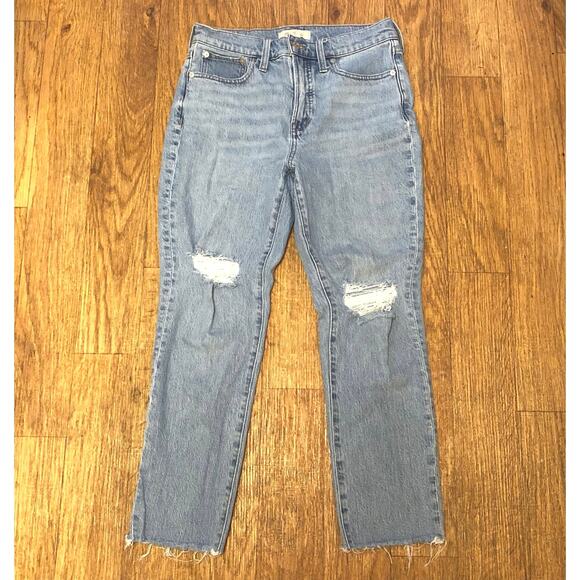 Madewell The Perfect Vintage Jean Light Wash Distressed Raw Hem Size 27P - Picture 1 of 13